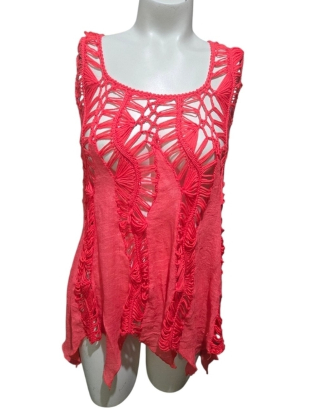 Scully Women’s Crochet Cutout Tank Top - Coral Red